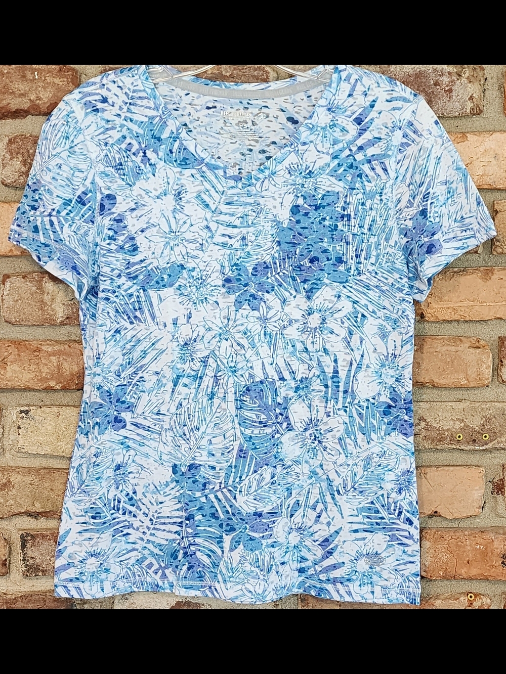 Reel Legends Blue & White Floral V-Neck Tee